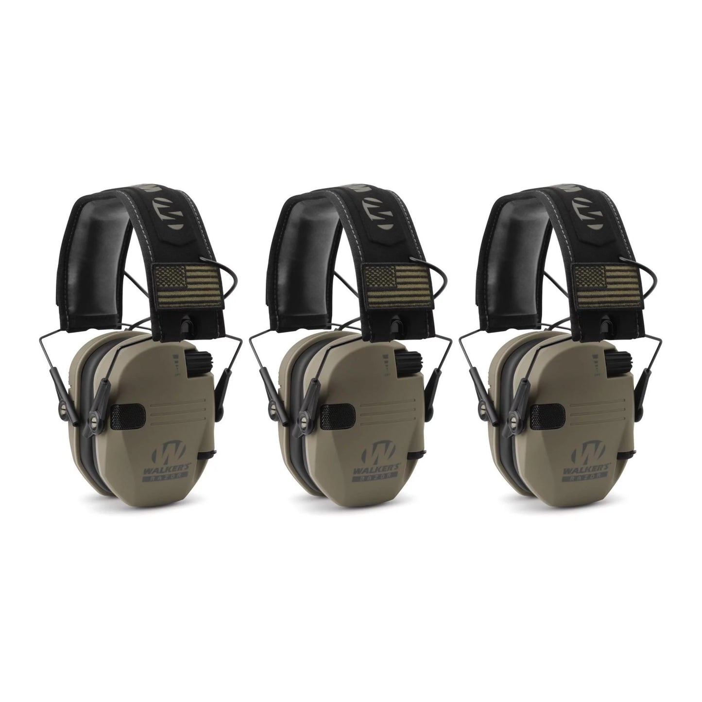 Walker's Razor Slim Electronic Shooting Muffs 3-Pack, FDE American Flag