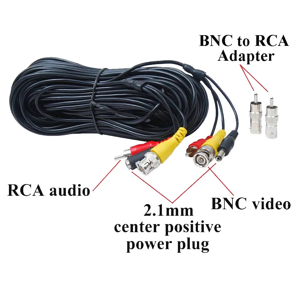 VideoSecu 4 x 50ft Security Camera Audio Video Power Cable BNC RCA Connector Wire Cord CCTV Surveillance Camera with 4CH 12V DC Power b4k