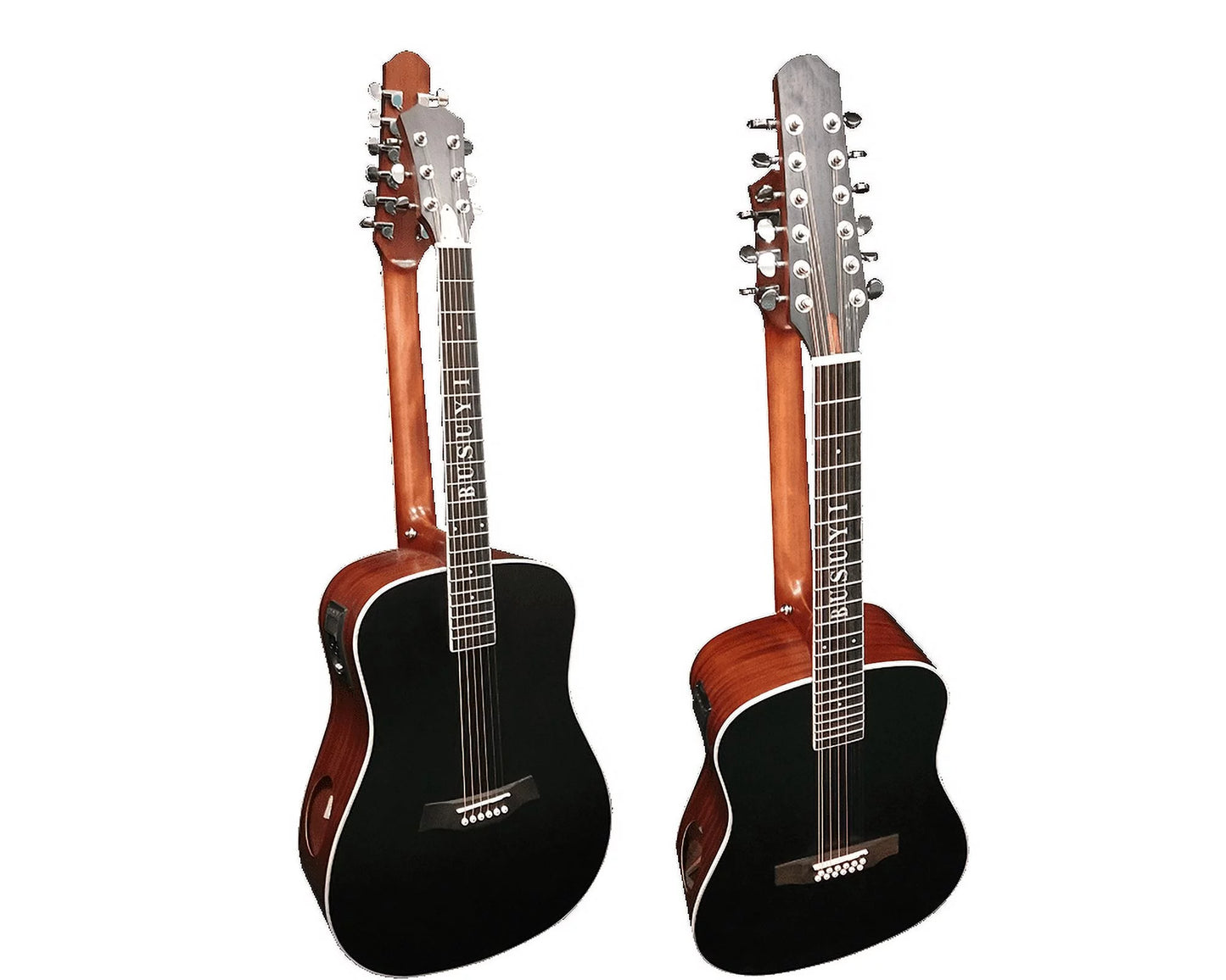 12/6 Strings Acoustic Double Neck, Double Sided Busuyi Guitar 2021 PT BlackBrown