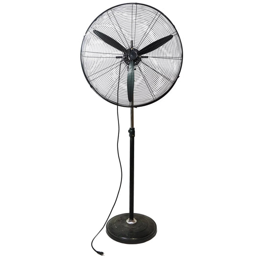 30" Jet Black Adjustable Height 3-Speed Oscillating Industrial Pedestal Fan