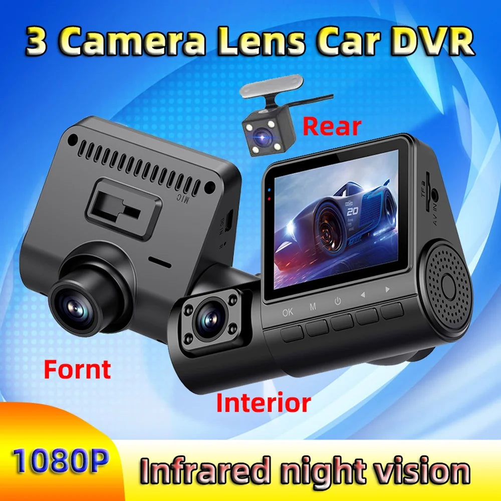 Walmeck Dash Camera,Clear Car Rearview 3 Cameras Car Camera Auto Car Rearview Mirror Video Car Camera Auto ty Dash Cam 2in Car Video Auto Safety 2in Clear Car Cameras Dash Cam 170°Wide WDR HDR QISUO