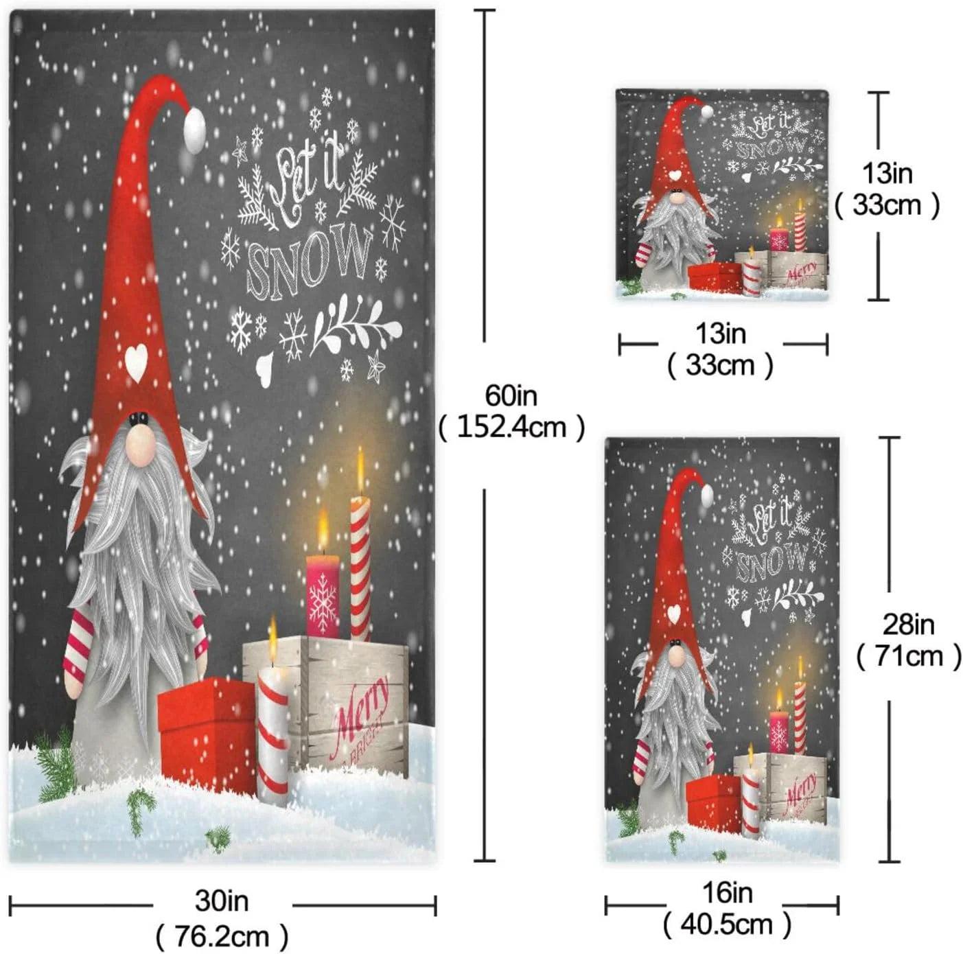 Wellsay Christmas Gnome Towel Set of 3, Highly Absorbent Soft Towels with Bath Towel, Hand Towel and Washcloth Bathroom Hotel Gym Spa