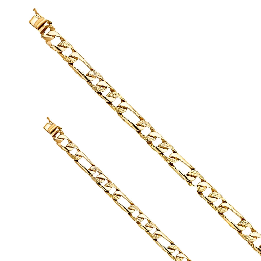 14k Yellow Gold Nugget Figaro Link Bracelet - 8" | Elegant 14KY Gold Chain Bracelets Men and Women | Weight 15 | Men’s Jewelry Gift