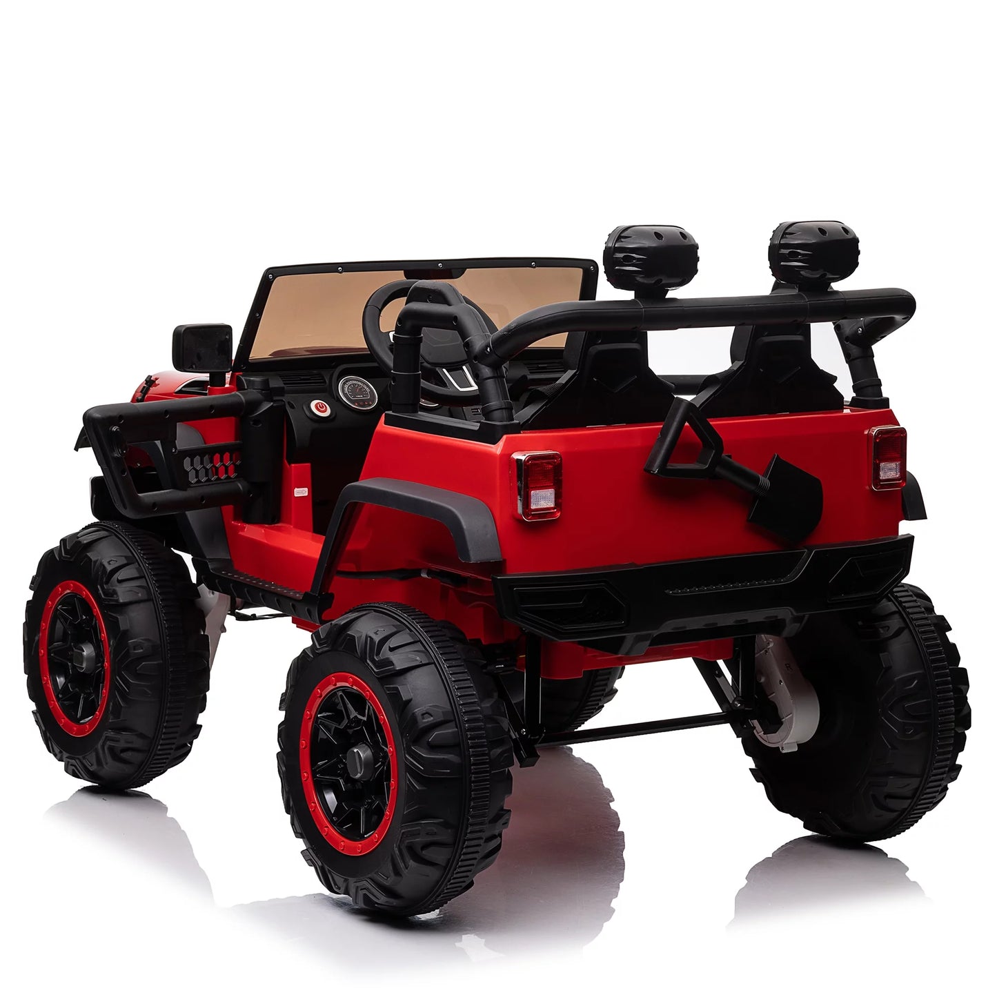 24V 2 Seater Kids Ride On Car Truck with 20" Extra Wide Seat, 4WD/2WD Switchable Kids Electric Vehicle with Remote Control, 4 Powerful Engines, Soft Brake, Music, Suspension, LED Light (Red)