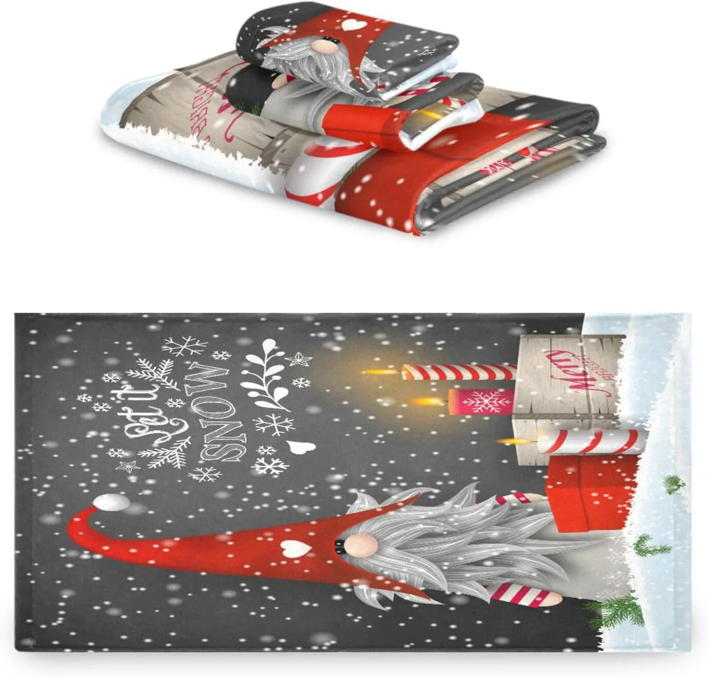 Wellsay Christmas Gnome Towel Set of 3, Highly Absorbent Soft Towels with Bath Towel, Hand Towel and Washcloth Bathroom Hotel Gym Spa