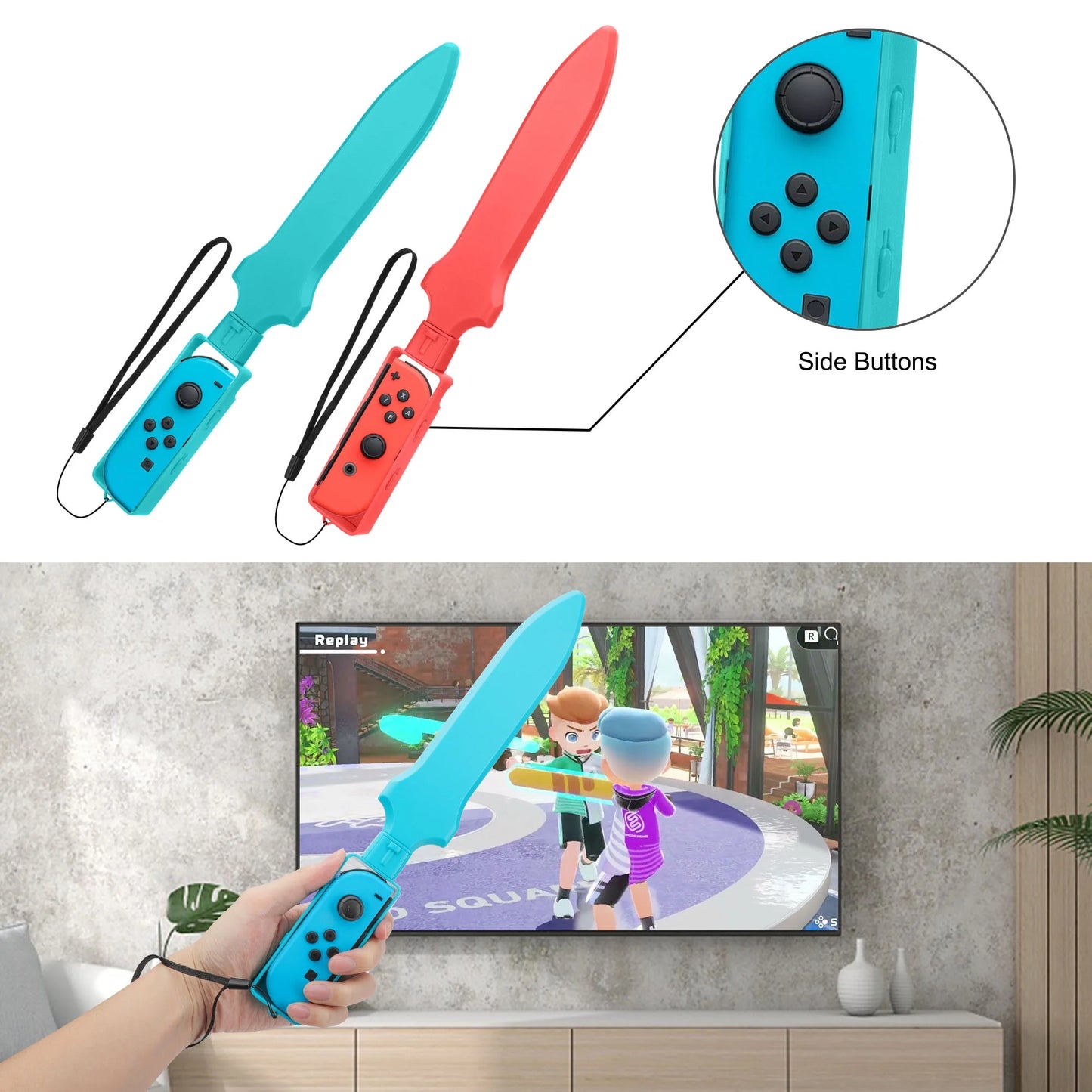 TSV 10-in-1 Switch Sports Games Accessories Kit Nintendo Switch/OLED, Family Accessories Kit with Tennis Racket, Swords, Golf Clubs Grip, Bowling Grip, Leg/Wrist Strap