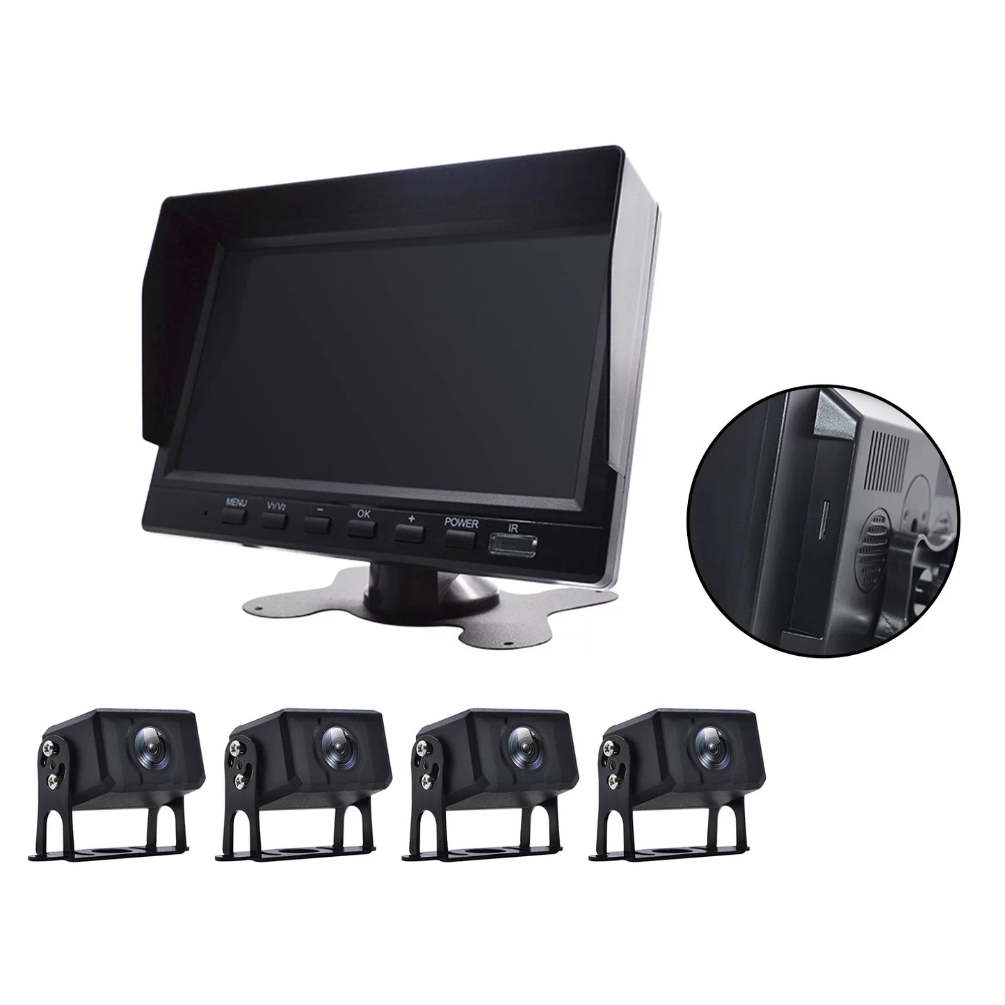 7" Monitor DVR Driving Video Recorder RV Truck Bus+4 Rear View Backup Camera B