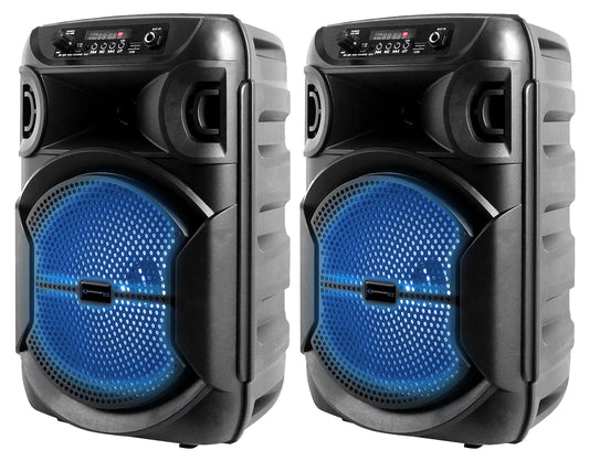 (2) Technical Pro BOOM8 Wireless TWS Portable 8" LED Party Speakers w/Bluetooth