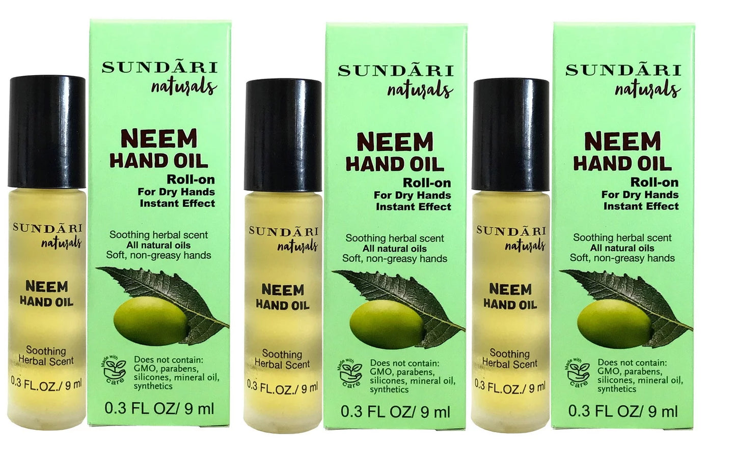 Sundari Naturals Neem Hand Oil 0.3 fl oz. each. Pack of 3.