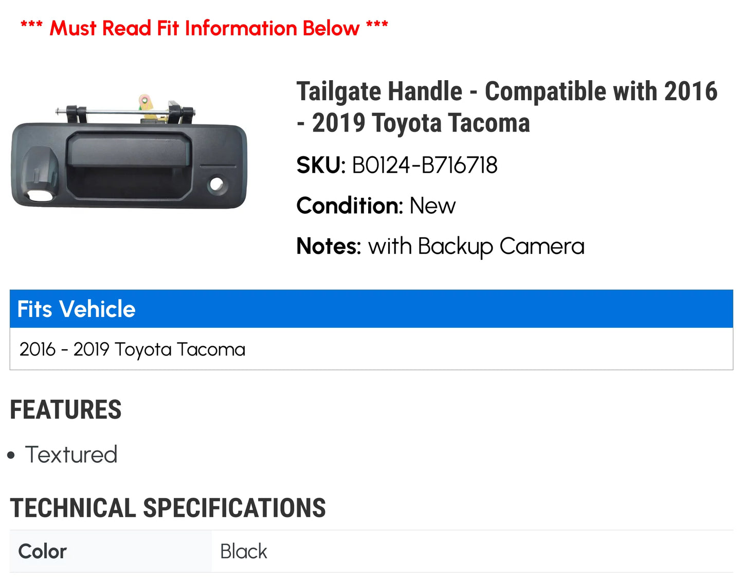 Tailgate Handle - with 2016 - 2019 Toyota Tacoma 2017 2018