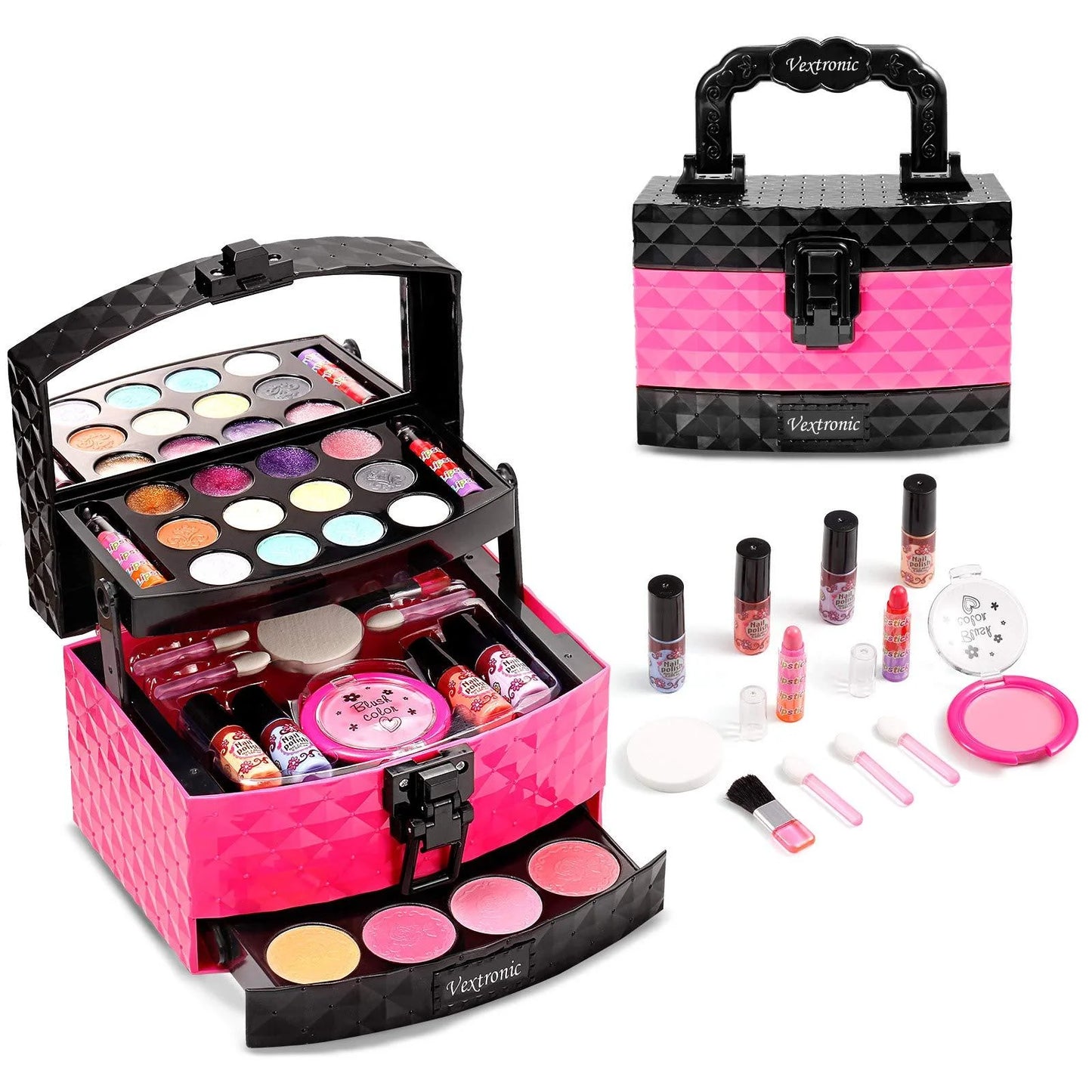 Vextronic Girls Makeup Toy Set Washable Kids Makeup Kit Girl, Pretend Play Makeup Kit Kids, Non-Toxic, Real Cosmetic Toy Beauty Set Kids Birthday Pink