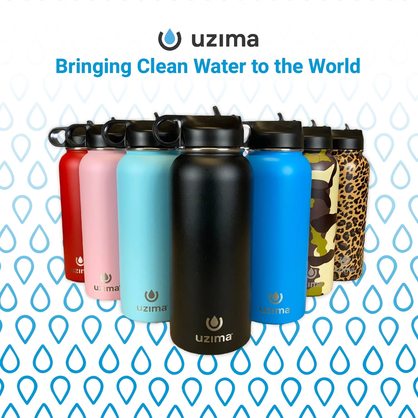 Uzima - Z-Source Filtered Water Bottle Hiking, Backpacking, Camping, and Travel. Water Purification on the Go. Large 32oz Capacity with Double-Walled Stainless Steel Exterior. (Black)