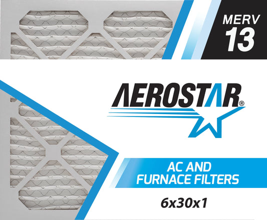 Aerostar 6x30x1 MERV 13 Pleated Air Filter, AC Furnace Air Filter, 4 Pack