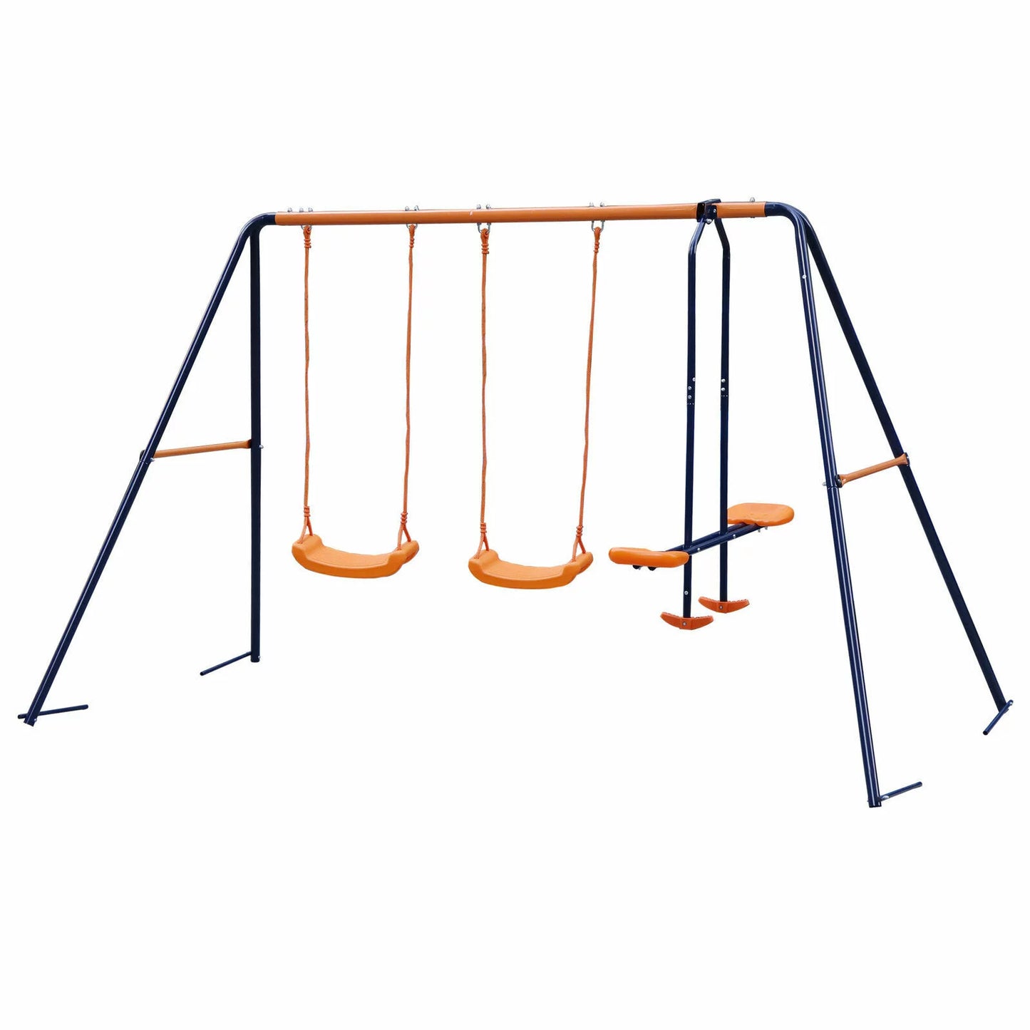 ZENSTYLE Double Metal Swing Set W/ 2 Saucer Swing Seats, 1 Seesaw Outdoor, Backyard - Kids Toddler Toy, All