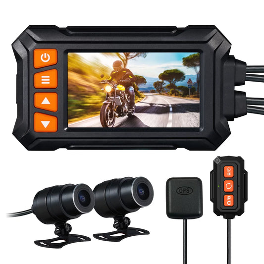 ZOMFOM MD30 Dual 2K 30fps/1080P 60fps Motorcycle Camera, All Waterproof Dash Cam 3'' LCD Front and Rear 150° Wide Angle with Wired Remote, Wi-Fi, GPS, EIS and Race Mode, Max up to 256GB