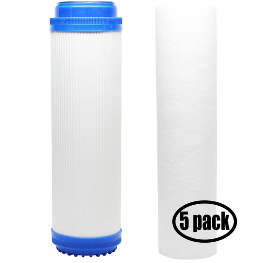 5-Pack Replacement Filter Kit Topway Global (TGI) TGI-315 RO System - Includes Polypropylene Sediment Filter & Granular Activated Carbon Filter - Denali Pure Brand