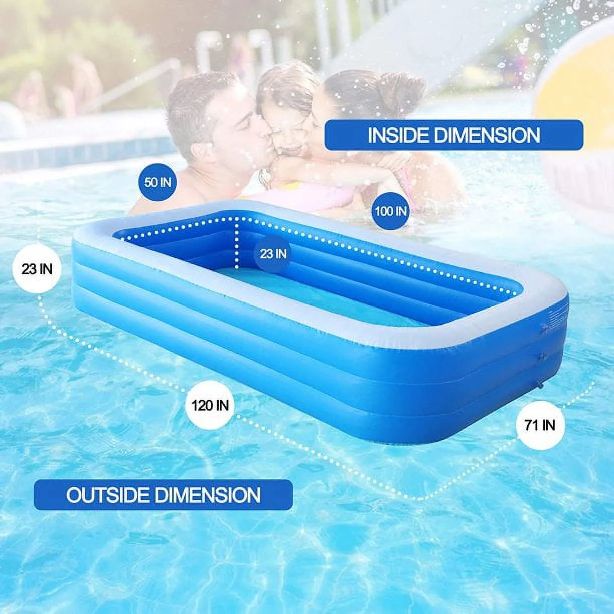 SUGIFT Inflatable Swimming Pool Kids and Adults Above Ground Pools 120" x 72" x 22"