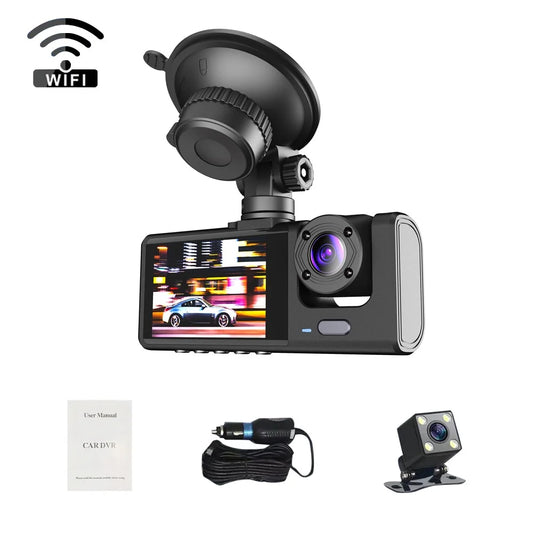 1080P DVR Dash Camera Front & Inside & Rear Camera Driving Recorder 2 Inch Screen Dashcam Support Night-Vision Loop Recording One-Key Lock WiFi version