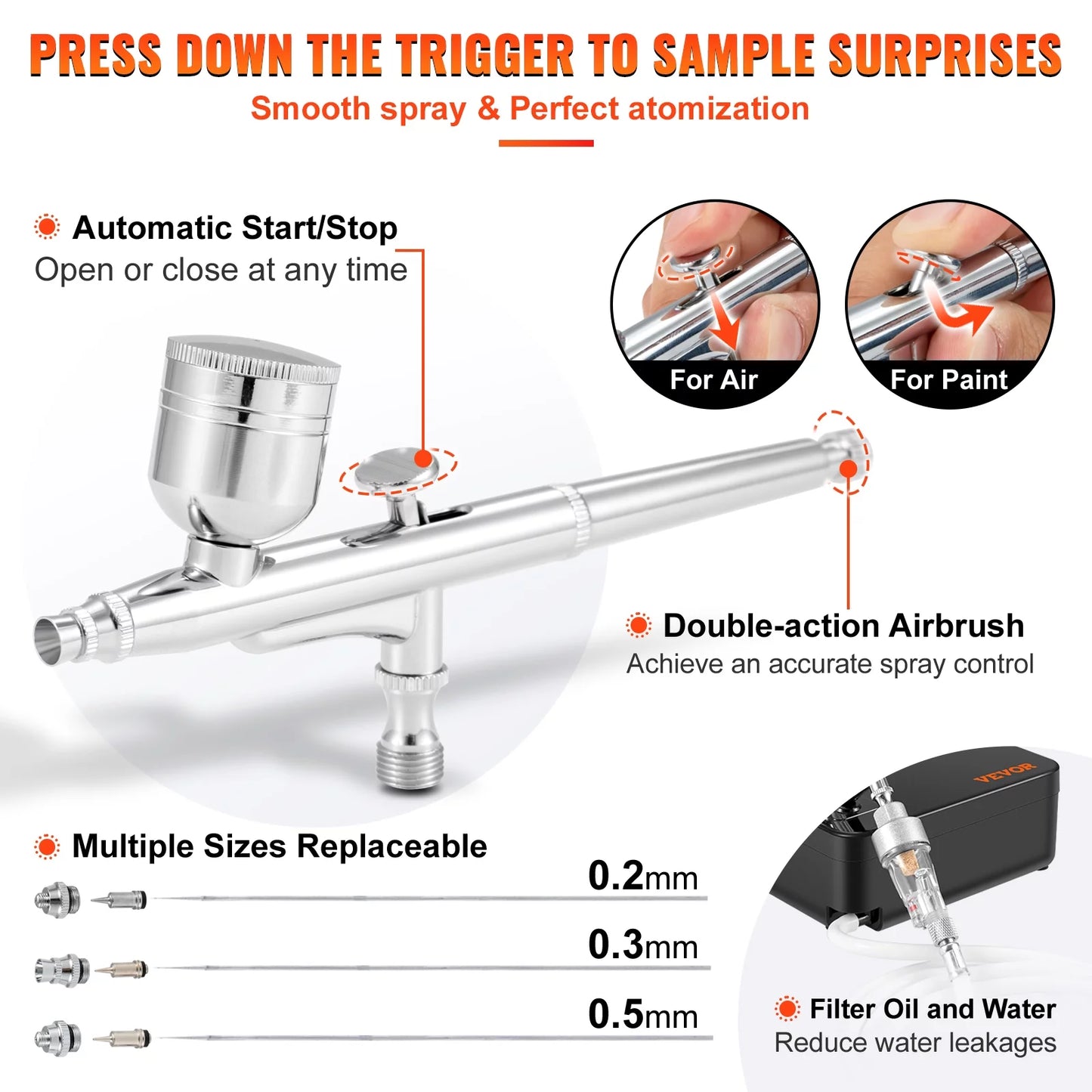 VEVOR Airbrush Kit, Portable Airbrush Set with Compressor, Airbrushing System Kit w/ Multi-purpose Dual-action Gravity Feed Airbrushes, Art Nail Cookie Tattoo Makeup