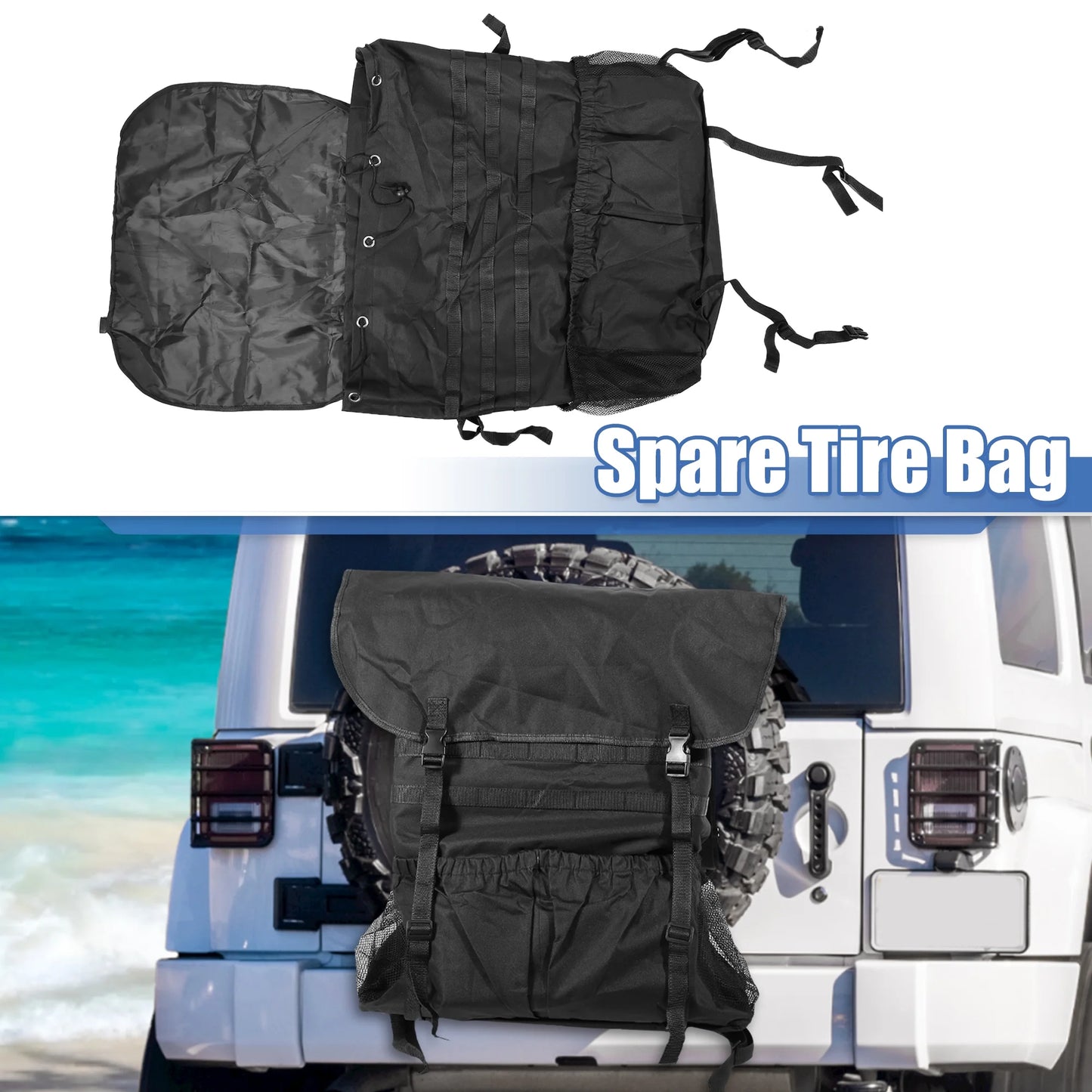 Unique Bargains Spare Tire Trash Bag Outdoors Storage Bag Wrangler JK JKU JL JLU 2/4 Doors 07-20 Camping Organizer