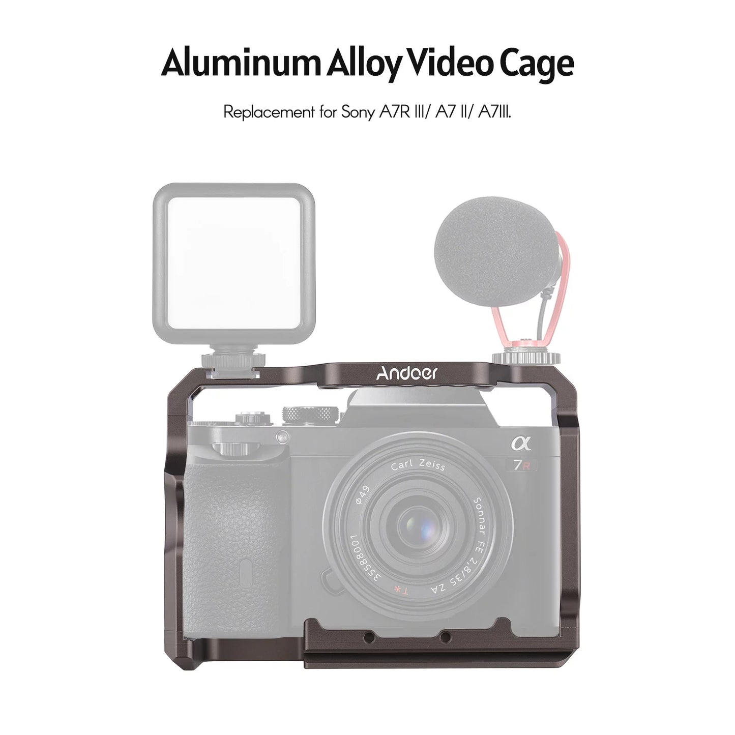 Walmeck Andoer Aluminum Alloy Cage Kit with Video Rig Handle Wooden Grip Replacement Sony A7R III/ A7 II/ A7III