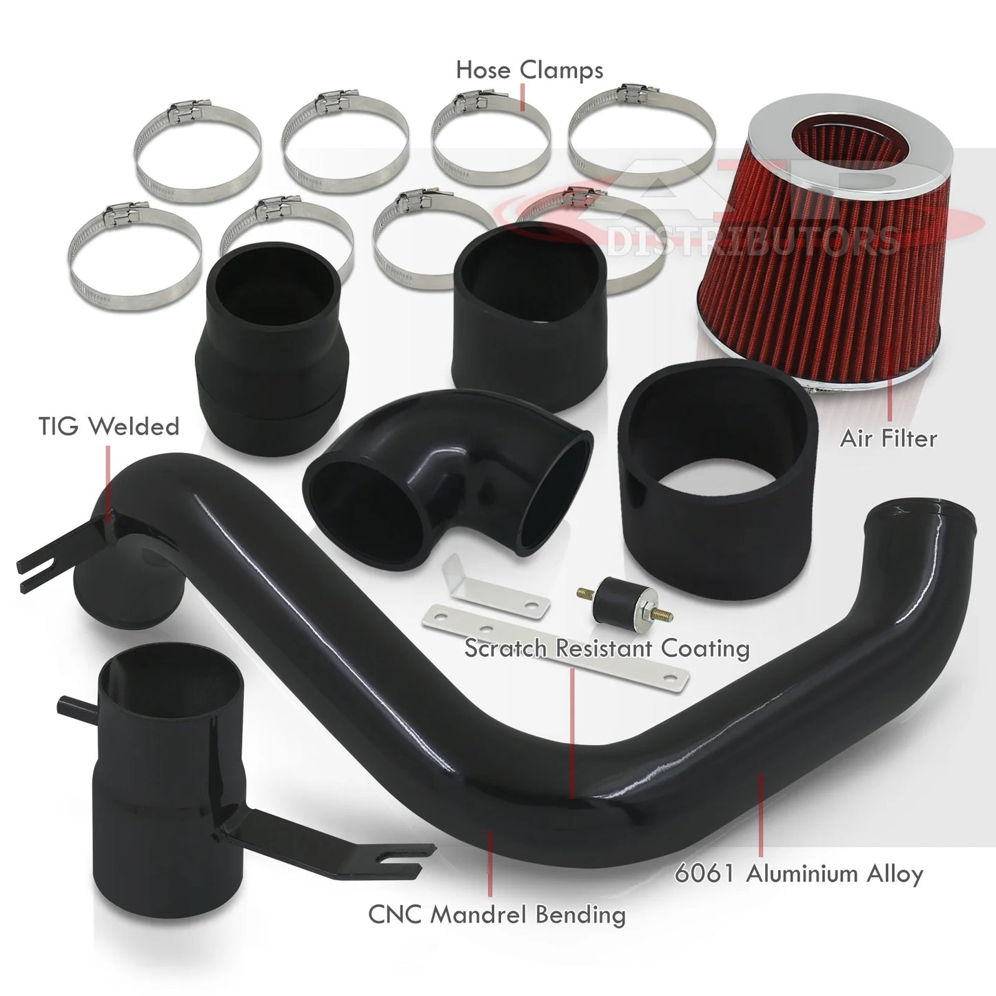 AJP Distributors Cold Air Intake CAI JDM Induction System Black Aluminum Piping + Filter /Replacement For Mitsubishi Lancer ES LS OZ 2.0L l4 Manual Trans M/T 2002 2003 2004 2005 02 03 04 05