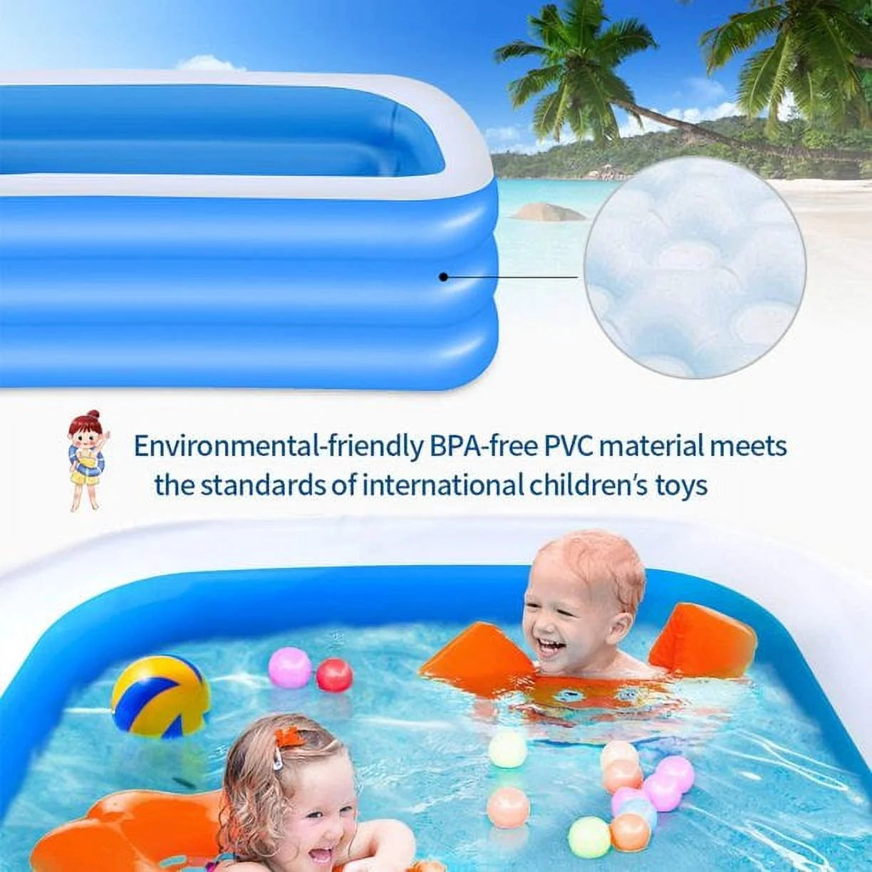 SUGIFT Inflatable Swimming Pool Kids and Adults Above Ground Pools 120" x 72" x 22"