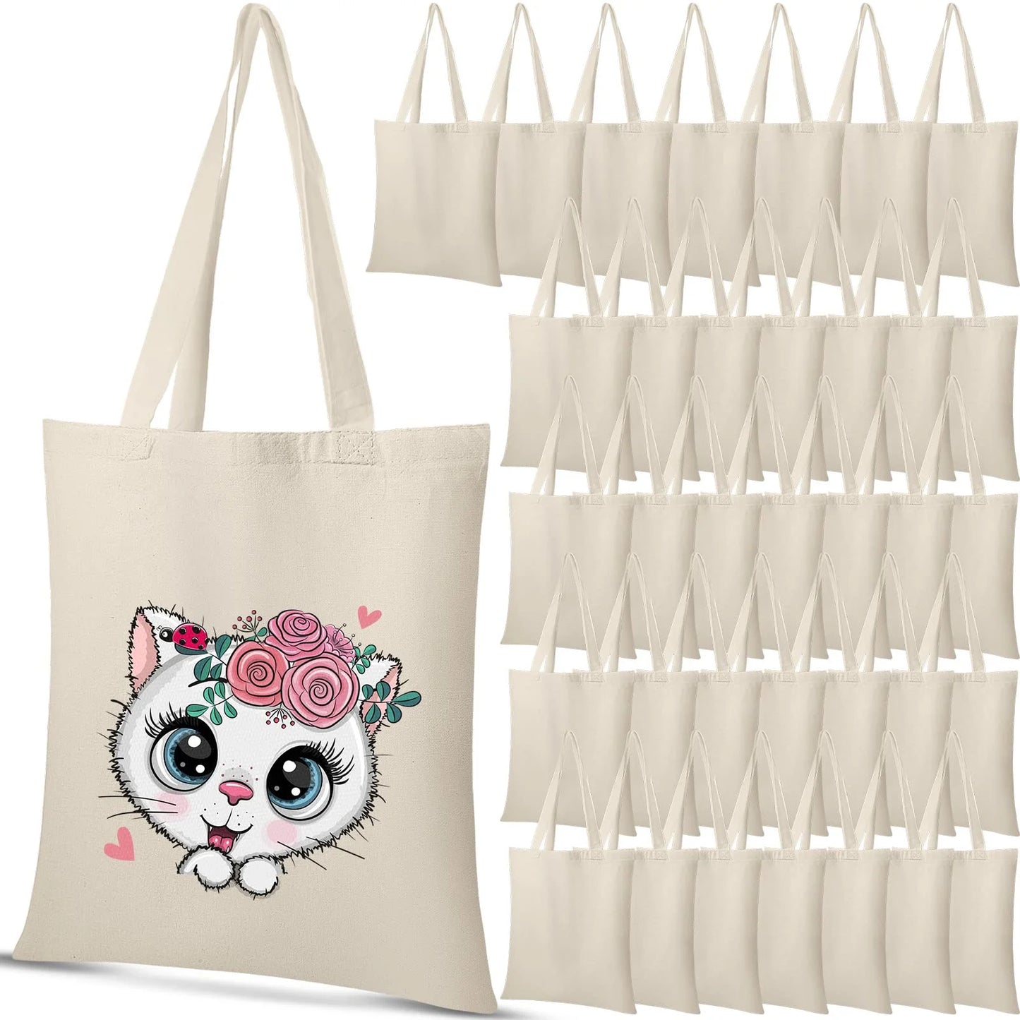 36 Pack 13 x 15 Inch Cotton Canvas Tote Bag Bulk with Handles Blank Shopping Bag Crafts Lightweight Reusable Grocery Cloth Bag DIY Advertising Activity Christmas Gift Women