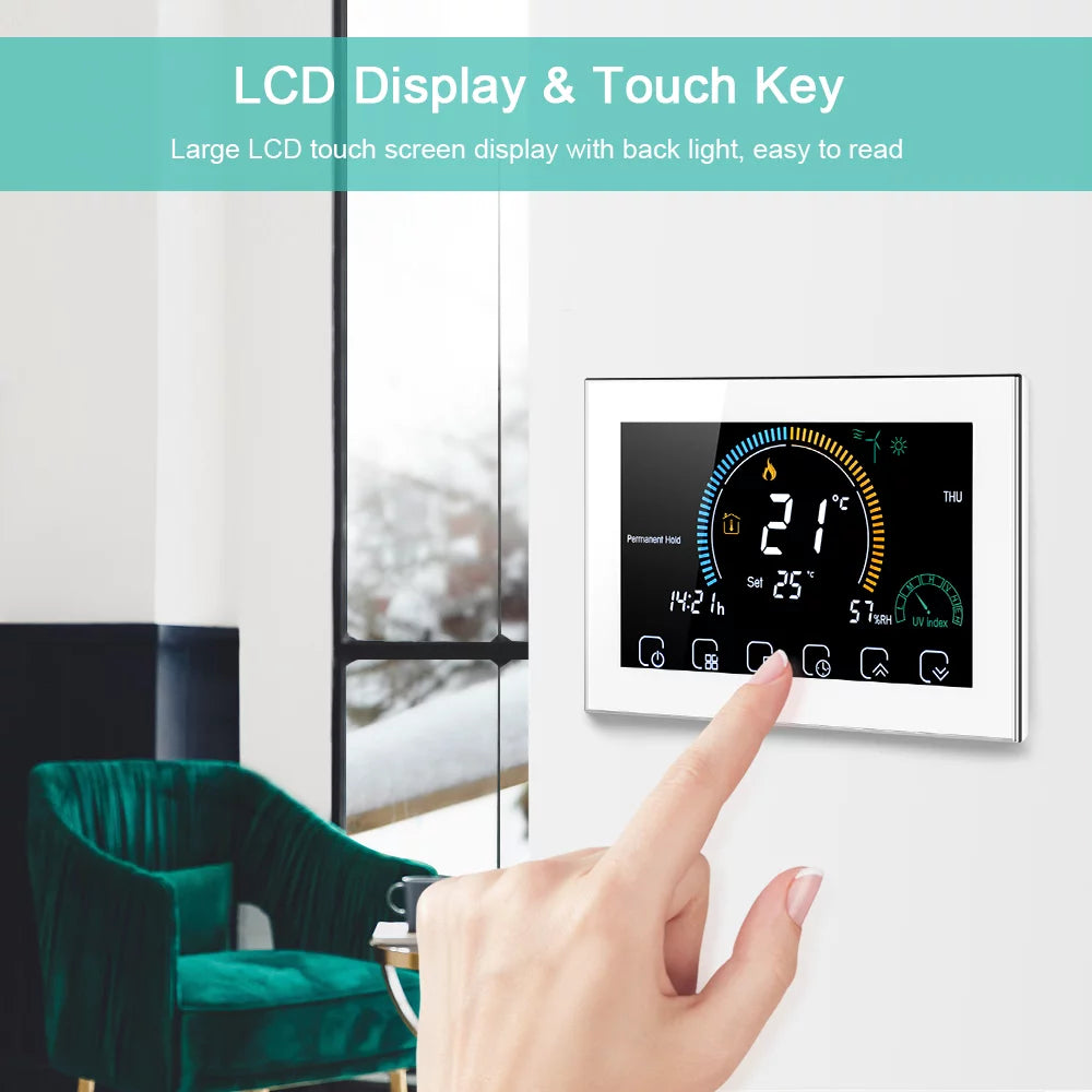 95-240V Smart Programmable 5+1+1 Six Periods Voice APP Control Backlight LCD / Gas Boiler Heating Thermoregulator with Index Humidity Display Lock Function with Echo Home Tma