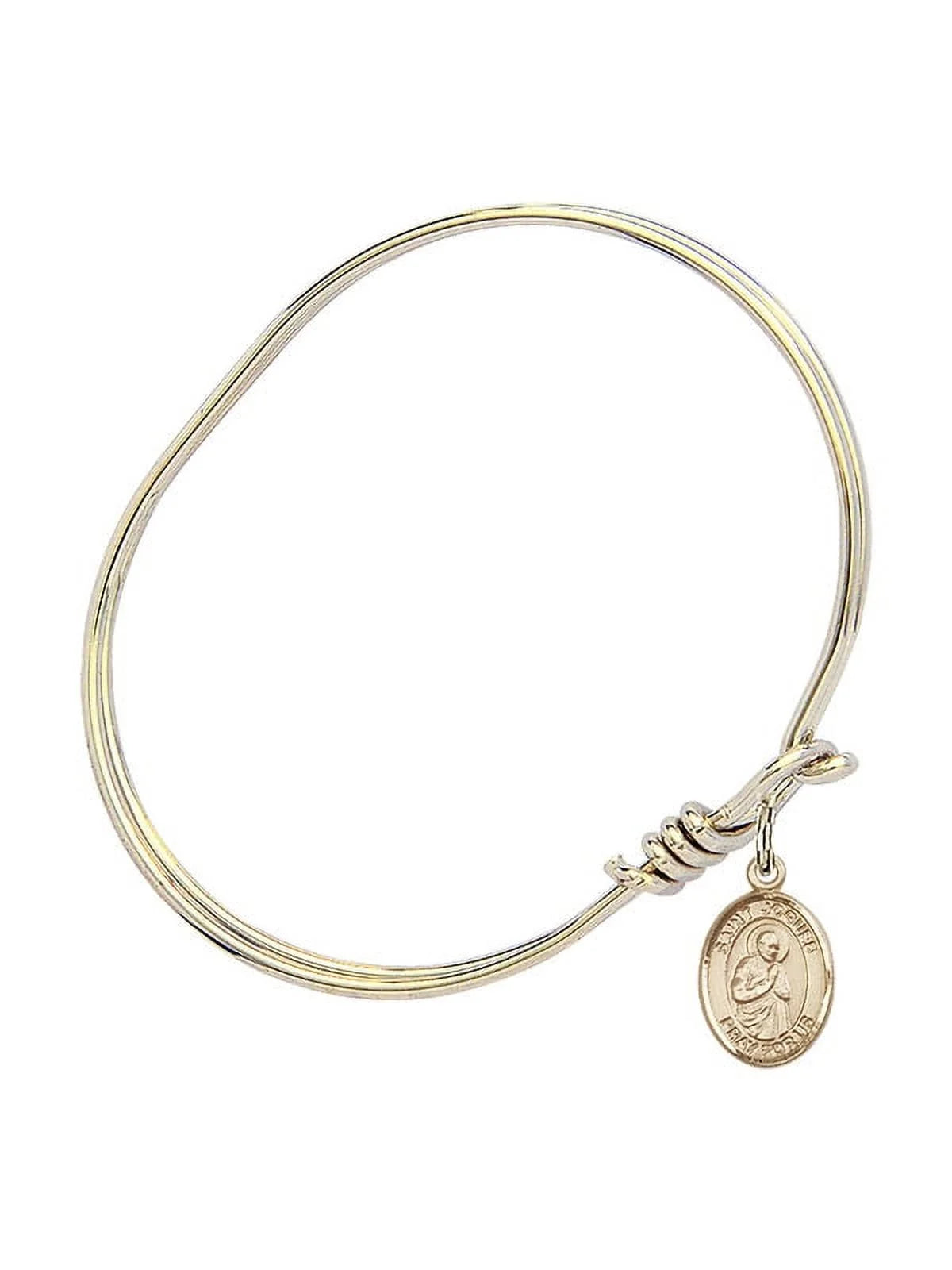 5 3/4 inch Oval Eye Hook Bangle Bracelet w/ St. Isaac Jogues in Gold-Filled