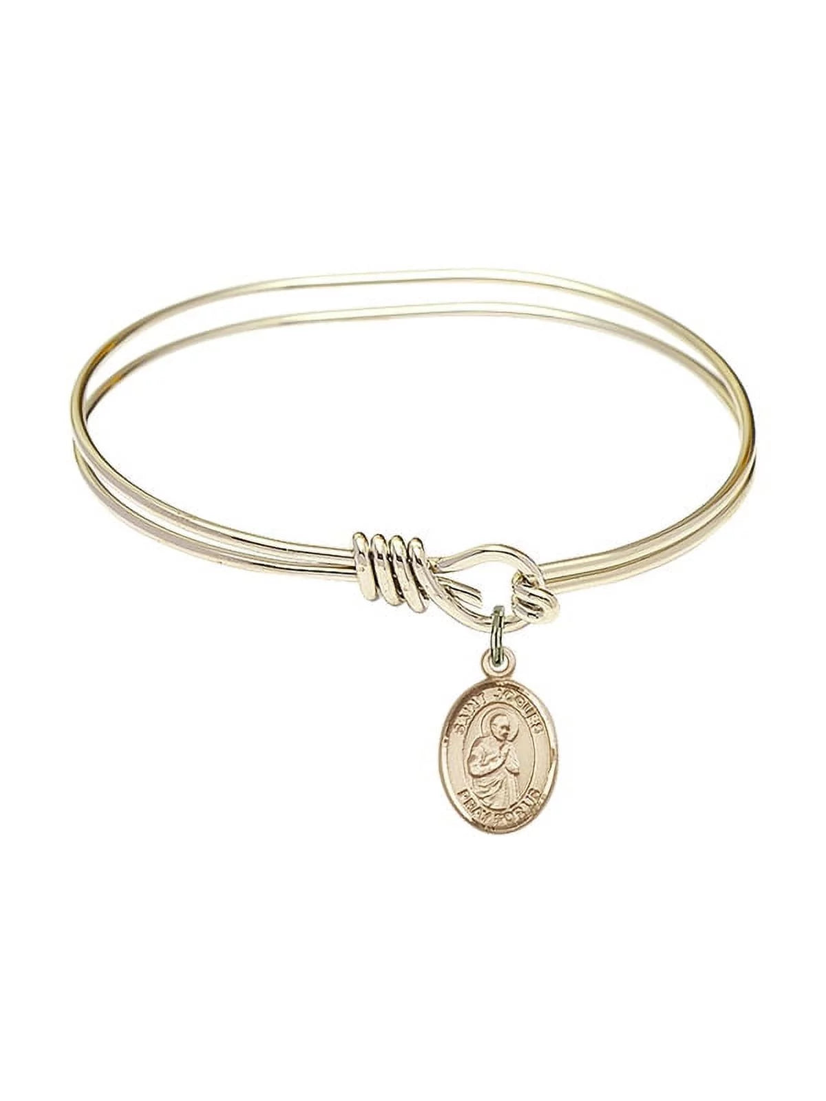 5 3/4 inch Oval Eye Hook Bangle Bracelet w/ St. Isaac Jogues in Gold-Filled