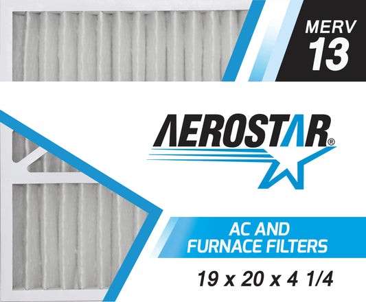 Aerostar 19 x 20 x 4 1/4 MERV 13 Pleated Air Filter, AC Furnace Air Filter, 2 Pack