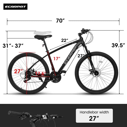 27 inch Mountain Bike 21 Speeds, Suspension Fork, Aluminum Frame Disc-Brake Men Women Mens MTB Bicycle Adlut Bike