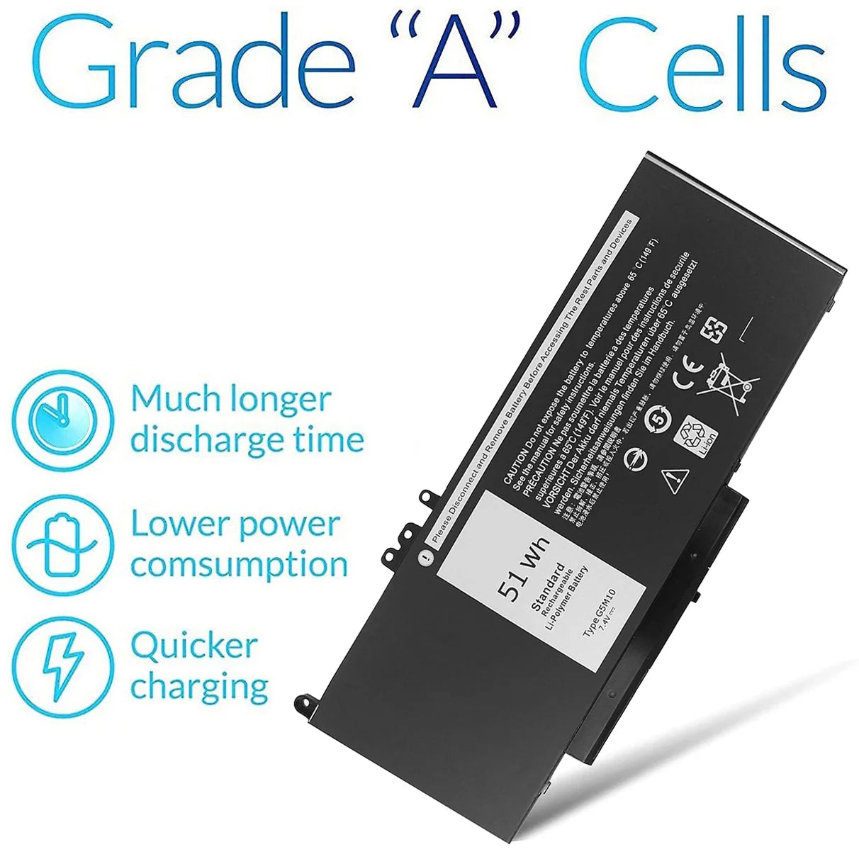 51WH Battery Dell Latitude E5250 E5450 E5550 3150 3160 3550 5550 5450 5250 Series Laptop Notebook G5M10 08V5GX 8V5GX WYJC2 0WYJC2 R9XM9 TXF9M VMKXM 5XFWC PF59Y 1KY05 451-BBLN 451-BBLL 451-BBLK