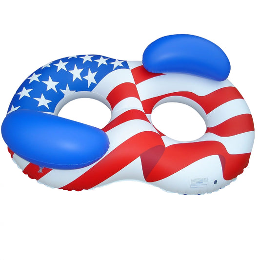 Swimline 65" Inflatable 2-Person Patriotic American Flag Duo Circular Swimming Pool Lounger -