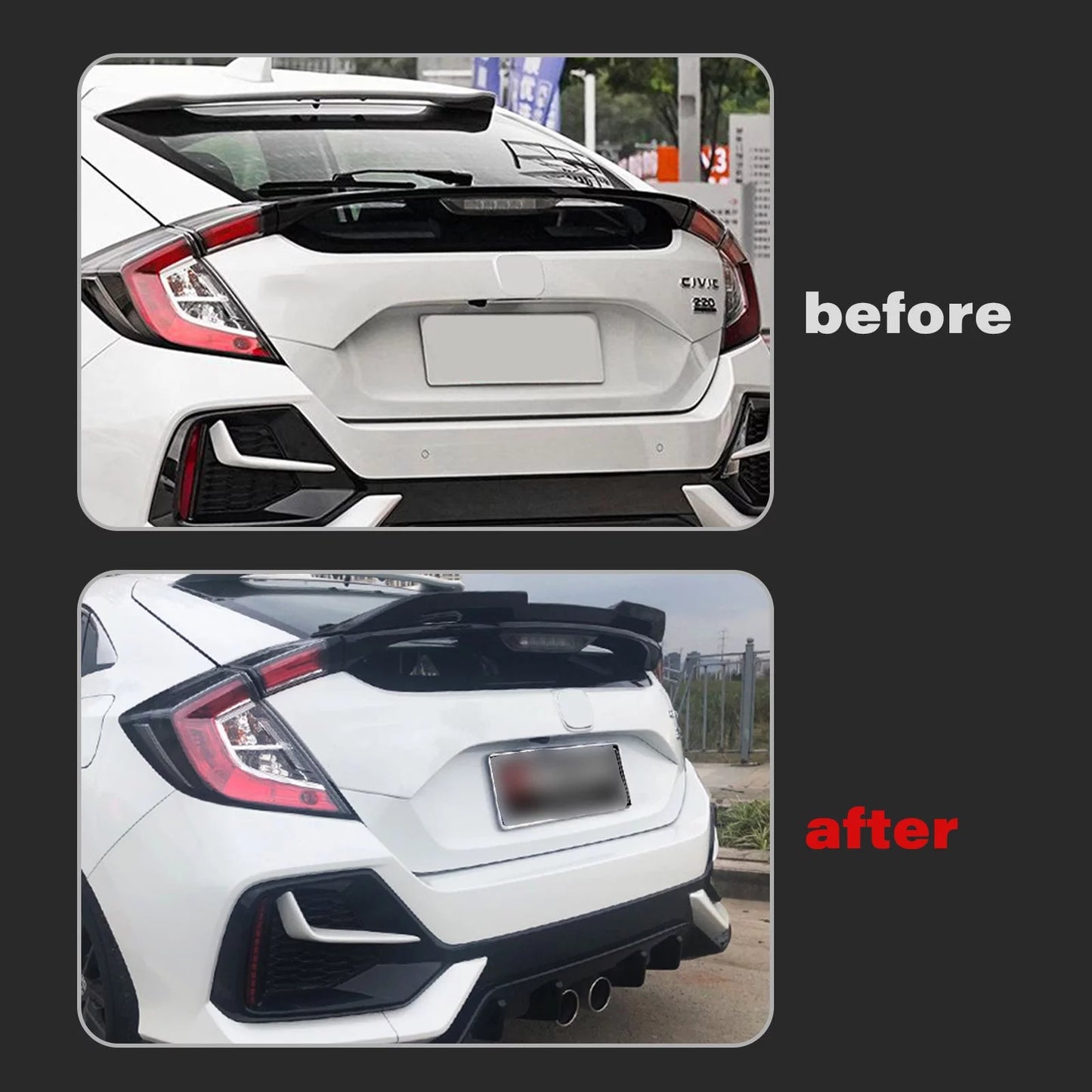 Xotic Tech 1pc Glossy Black V-Style ABS Plastic Duckbill Trunk Spoiler Molding Trim with Honda Civic Hatchback 2017-2021