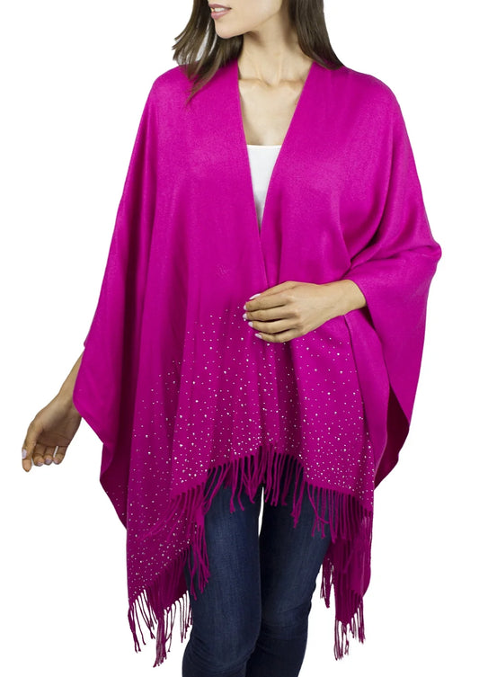 Adrienne Vittadini Women's Fuschia Wrap with Silver Studded Border and Fringe