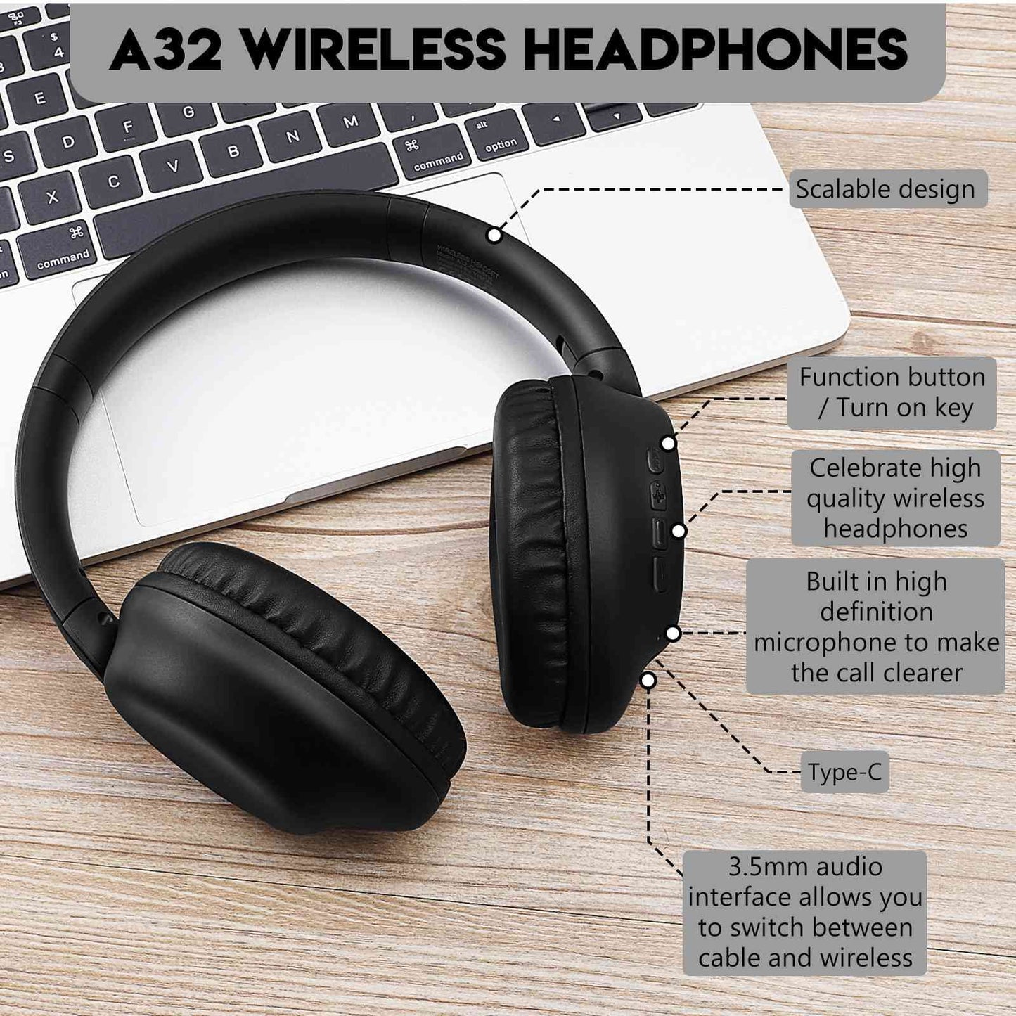 UrbanX Perfect Comt 955 II Overhead Wireless Bluetooth Headphones For Asus Zenfone 5z ZS620KL Noise-Cancelling, with – Black