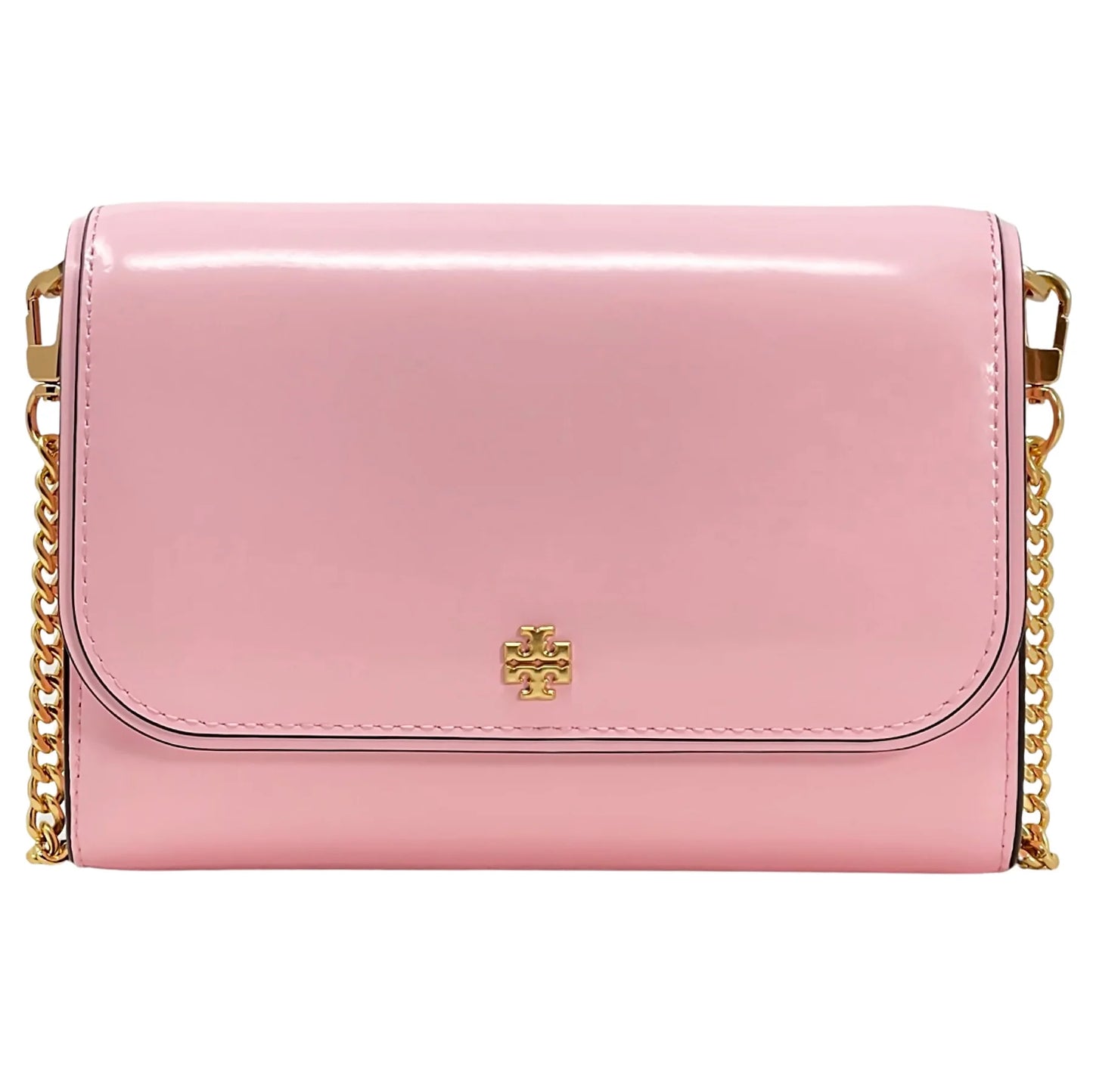 Tory Burch Women's Emerson Patent Leather Chain Wallet Crossbody Bag (Pink Plie)