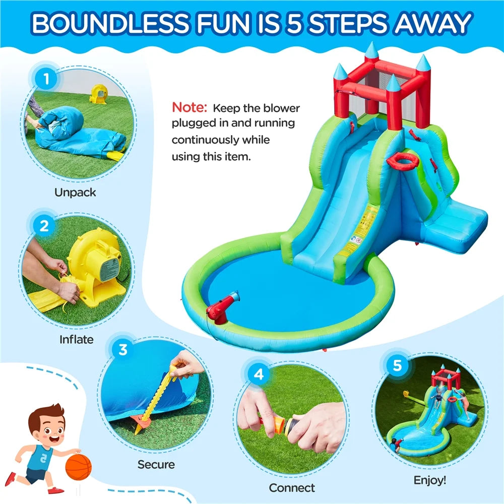 Topeakmart Inflatable Water Slide with Climbing Wall, Cyan