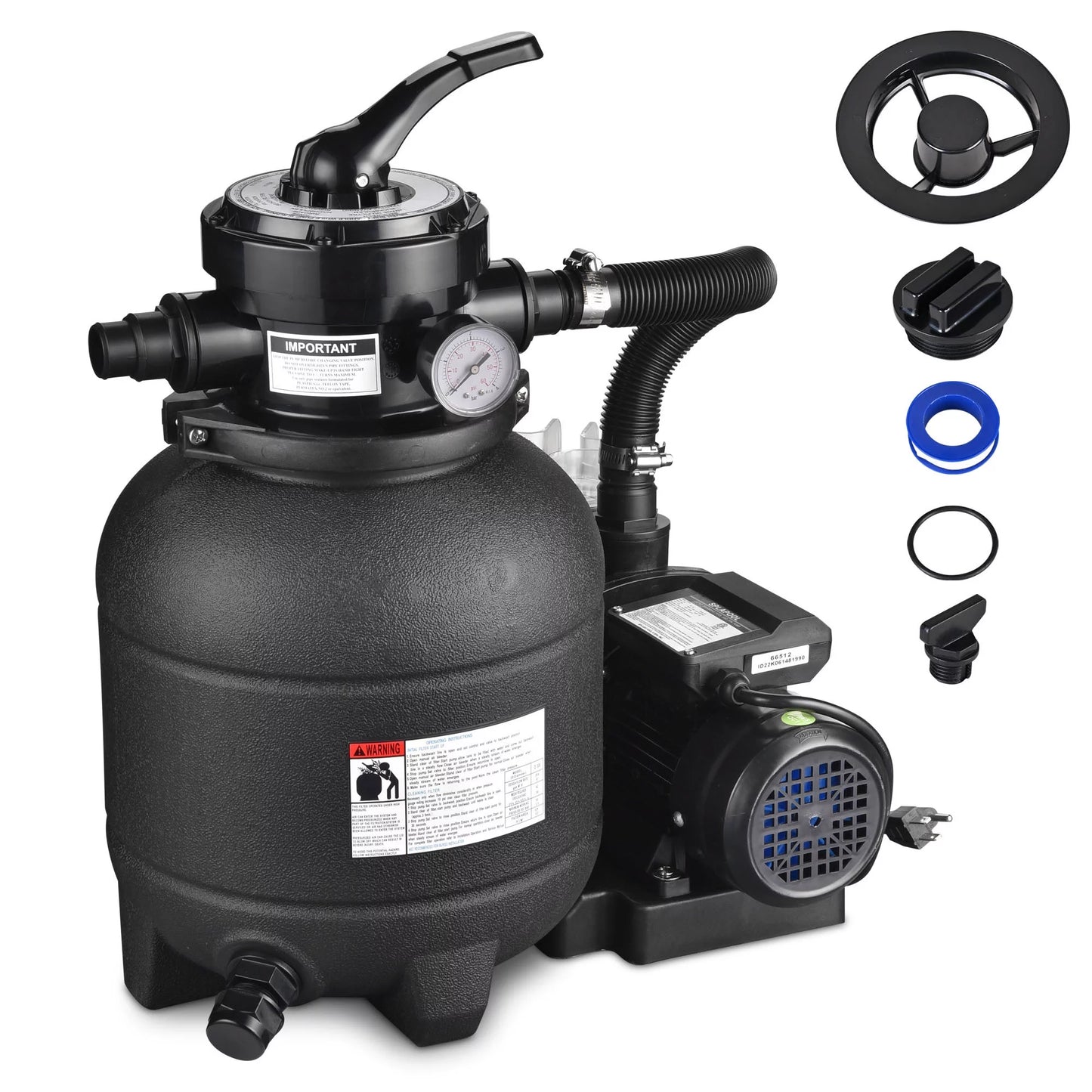 Yescom 12" Sand Filter Pump Above Ground Pool 4-Way Valve 2640GPH 3/4HP w/ Strainer