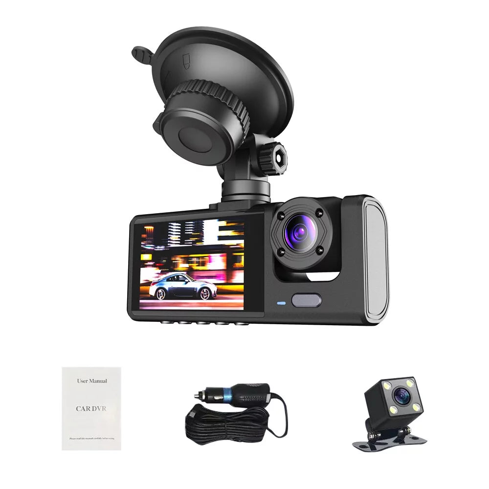 1080P DVR Dash Camera Front & Inside & Rear Camera Driving Recorder 2 Inch Screen Dashcam Support Night-Vision Loop Recording One-Key Lock WiFi version