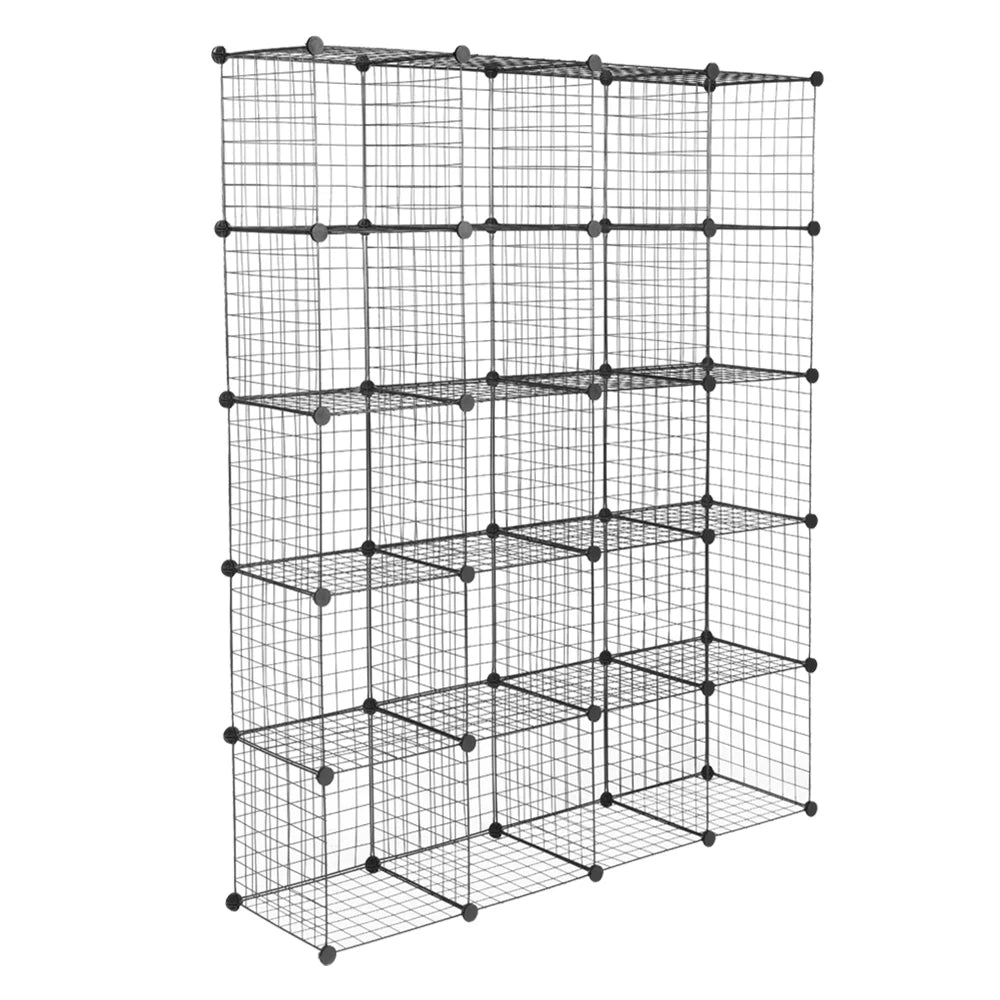 20-Cube Metal Grid Shelving Unit Storage Modular Cubbies Organizer Bookcase Black