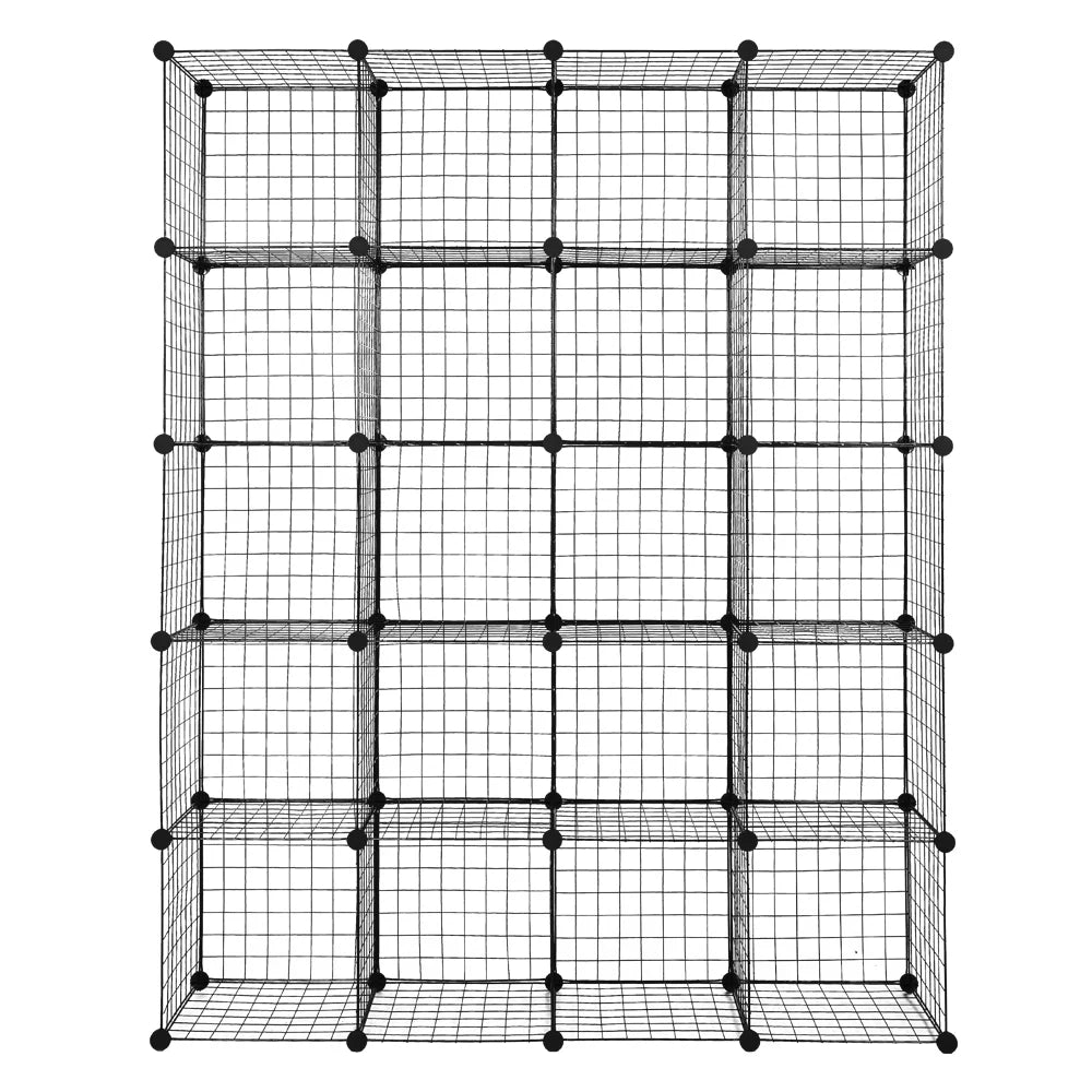 20-Cube Metal Grid Shelving Unit Storage Modular Cubbies Organizer Bookcase Black