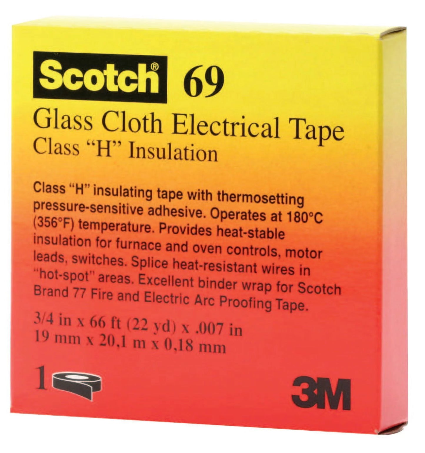 3M Electrical Scotch Glass Cloth Electrical Tapes 69, 66 ft x 0.75 in, White