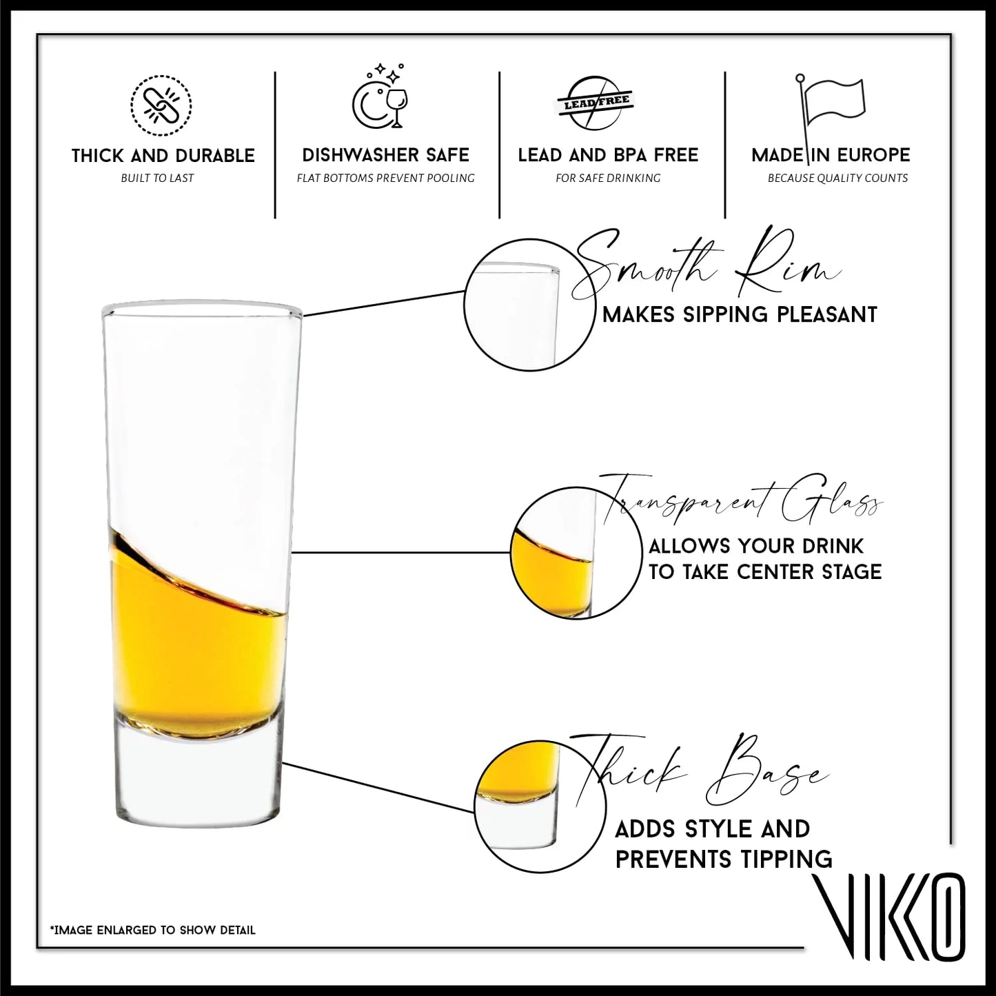 Vikko 2.2 Ounce Shot Glasses, Set of 6 Small Liquor and Spirit Glasses, Strong Tequila Bar Glasses For Alcohol and Espresso Shots, 6 Piece Shooter Glass Set (Niki)