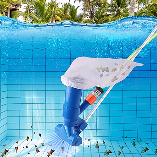 Upgraded Handheld Portable Pool Vacuum Cleaner with Pool Skimmer Net, 4 Section Poles of 60", Handheld Pool Vacuum Jet Cleaner Attaches to Garden Hose Above Ground Pool Spa Pond Fountains