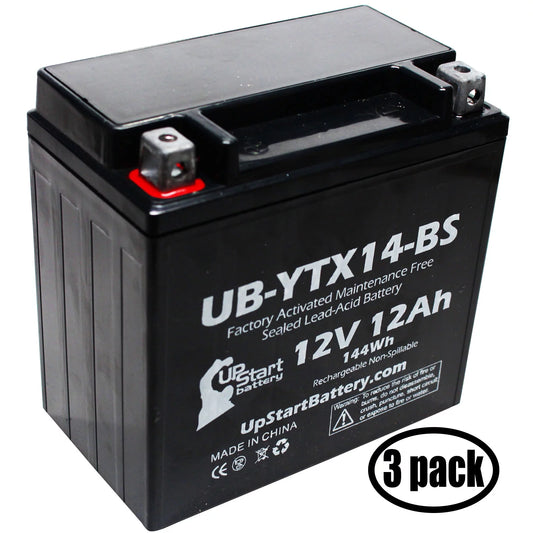 3-Pack UpStart Battery Replacement 2011 BMW F800ST, GS 800 CC Factory Activated, Maintenance Free, Motorcycle Battery - 12V, 12AH, UB-YTX14-BS