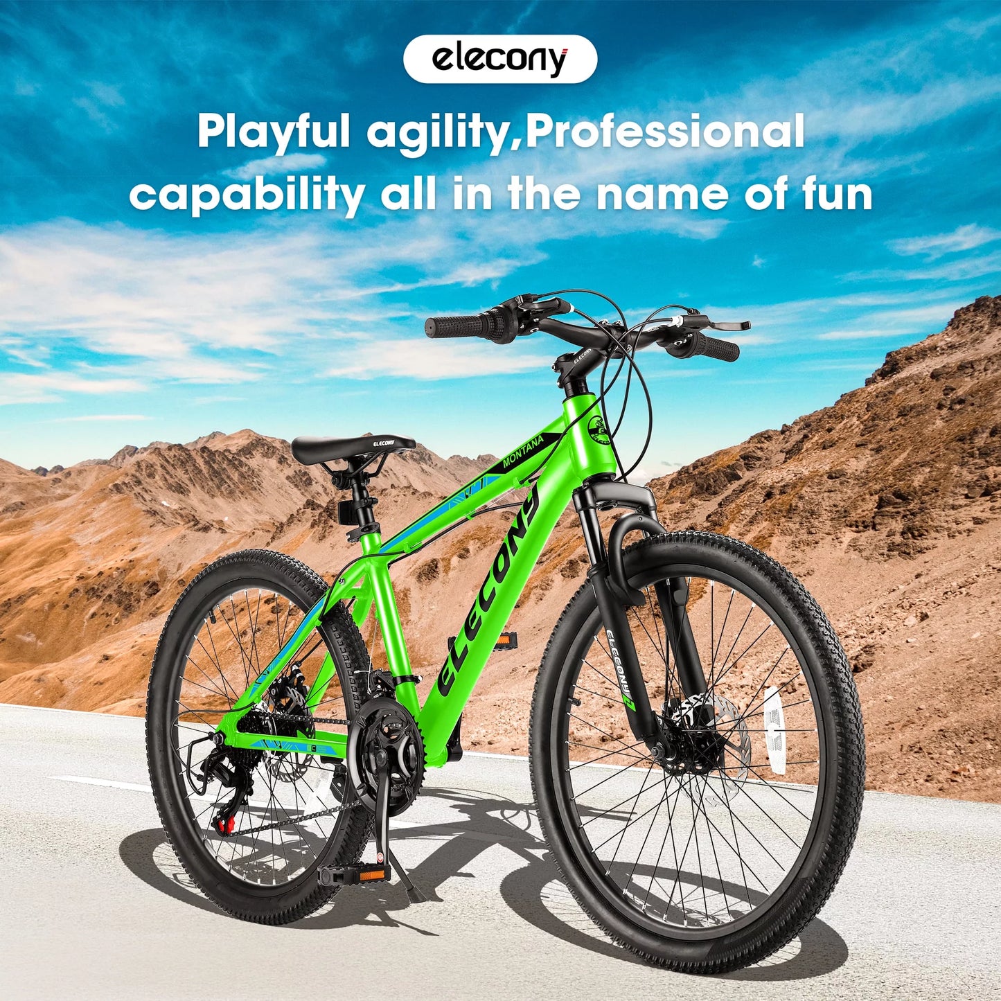 A24299 Rycheer Elecony 24 inch Mountain Bike Bicycle Adults Aluminium Frame Bike Shimano 21-Speed with Disc Brake