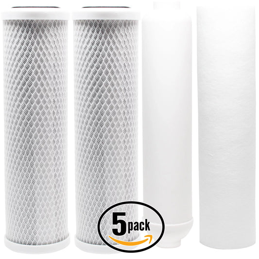 5-Pack Replacement Filter Kit US Water Systems 200-APRO-5050-P RO System - Includes Carbon Block Filters, PP Sediment Filter & Inline Filter Cartridge - Denali Pure Brand